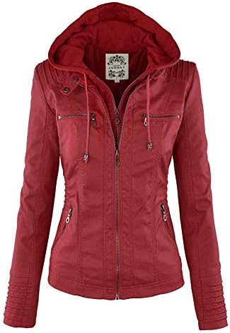 Made By JohnnyFaux Leather Jacket Women Motorcycle Coat for Biker with Removable Hood