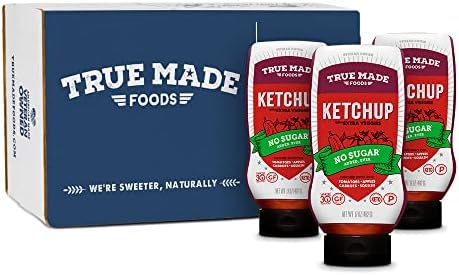 True Made Foods No Sugar Added All Natural Ketchup, Whole 30, Keto, Paleo, Vegan (17oz, 3 Pack)