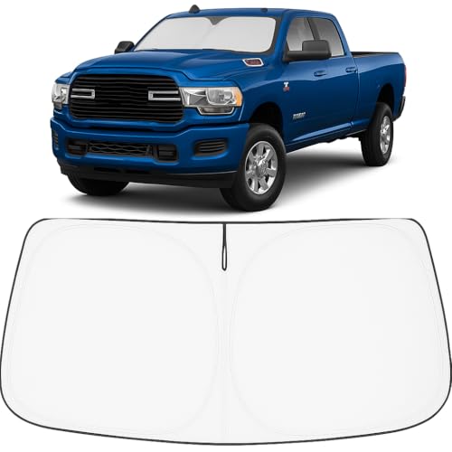 Image of Proadsy 2026 Upgrade Windshield Sun Shade Custom Fit Dodge RAM 2500 3500 2010-2025 2026 4-Layer Foldable Front Sunshade Protector Sun Visor Blocks UV Rays Keep Car Cooler