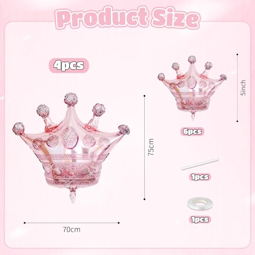 Image of 10pcs Rose Gold Crown Balloons, Rose Gold Crown Foil Balloons, Large Aluminum Foil Balloon With Two Sizes For Birthday Baby Shower King Royalty Theme Party Wedding Bachelorette Engagement Decor