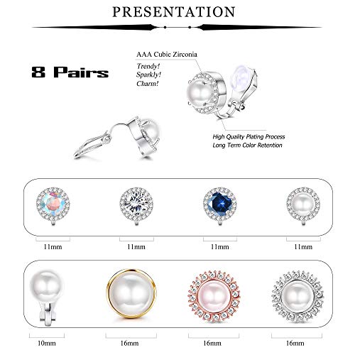sailimue 8 Pairs Clip Earrings Sets for Women Fashion Cubic Zirconia CZ Crystal Freshwater Pearl Earrings Hypoallergenic Non Pierced Clip on Earrings Jewelry3