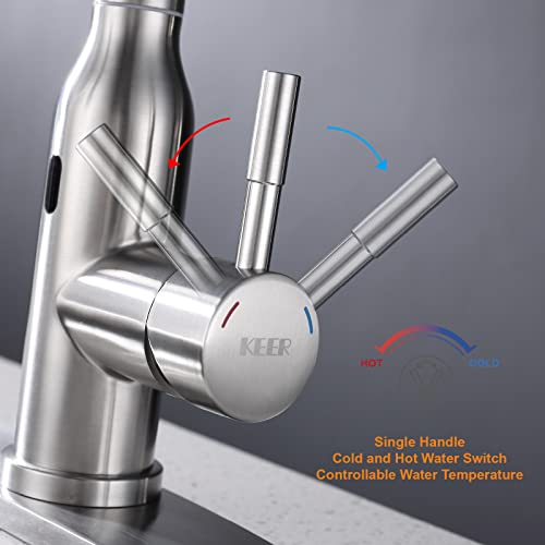 Touchless Kitchen Faucet,Keer Smart Motion Sensor Hands Free Single Handle Spring Kitchen Sink Faucet With Pull Down Sprayer,Brushed Nickel #TOP4