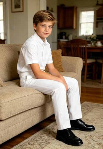 Image of DHTS Boys Dress Pants (Size 2-20 Years) Slim Fit Uniform Pants for Toddler & Teens
