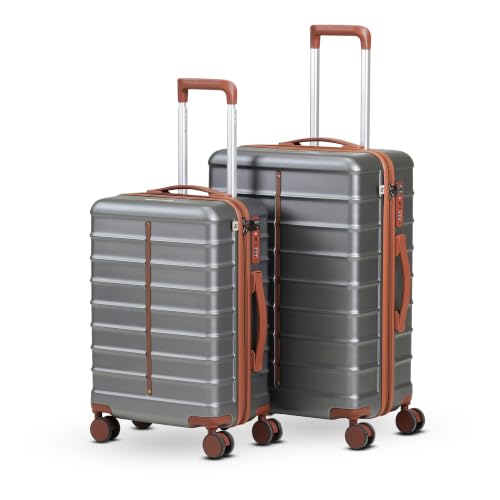 Image of Assembly Odyssey Trolley Bag Set of 2 20, 24 Inch (55 & 65 cm) Hard Shell Polycarbonate Luggage Set Lightweight with TSA Lock 8 Spinner Wheels Grey