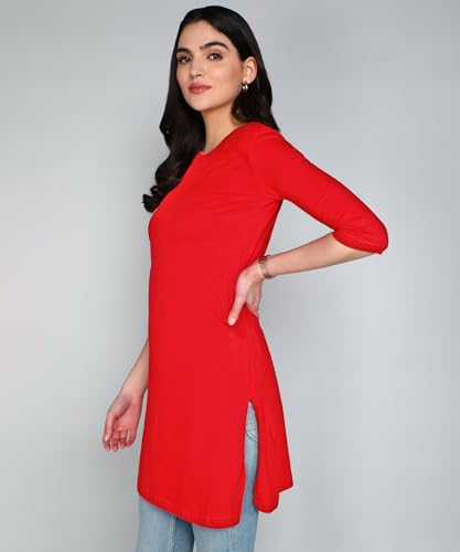 Image of FLEXIMAA Women's Cotton Plain Round Neck 3 /4 Sleeve Long Top