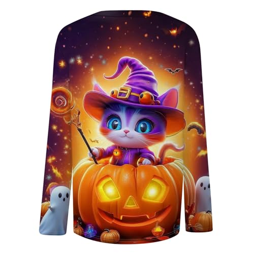 Halloween Shirts for Women Long Sleeve Plus Size Fashion Crewneck Comfortable Tshirts Halloween Costumes for Women