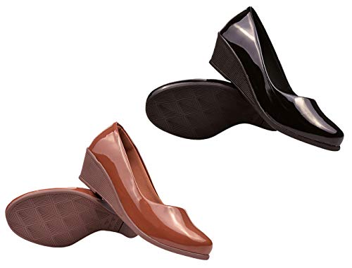 Kit 2 Pares Sapato Scarpin Anabela Salto Médio Eleganteria Tamanho:39;Cor:Marrom e Preto