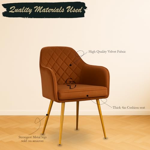 Image of Velvet Accent Chair with Matching Pouffe & Floral Cushion | Modern Upholstered Armchair with Gold Metal Legs | Lounge Chair for Living Room, Bedroom, Office, Guest Room (Light Brown Diona)
