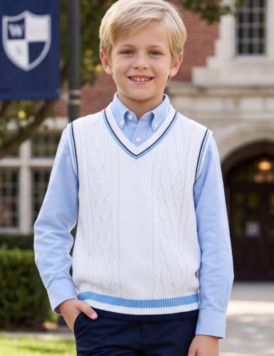 Image of JSTEX Boys Sweater Vest Cotton Kids Uniform Vest Sleeveless Knit Pullover | V-Neck Sweater Vest for Boy Girls Toddler Size 4-14