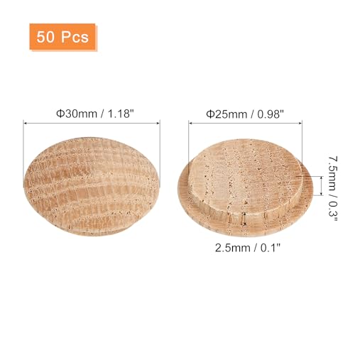 Image of uxcell 50 Pcs 0.98 x 1.18 Inch Wood Hole Plugs, Wooden Screw Hole Cover, Wood Pocket Button Plug for Chair Stair Craft Furniture Woodworking