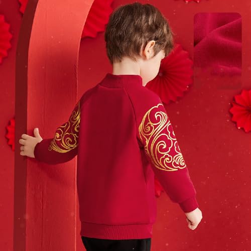 Chinese new year children's winter fleece-lined sweater red festive warm fashion sports top3