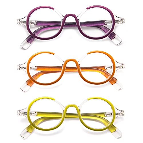 Kokobin 3 Pack Small Round Reading Glasses Comfortable Readers Colored Stylish Frame For Women And Men +3.00 #TOP8