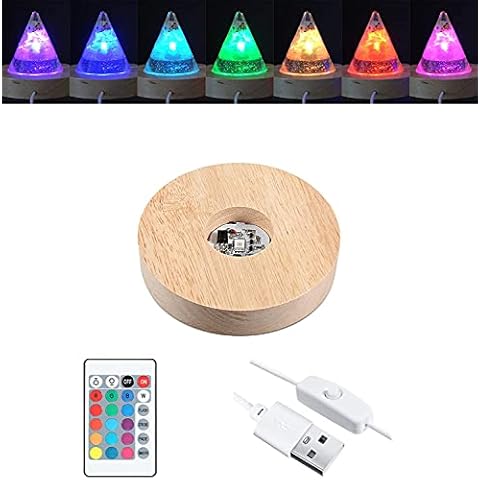 Tiardey Crystal Display Stand Colorful LED Lights Base,Multi-Color Round Wooden Lighted Base Stand for Crystal Glass Resin Art Cover