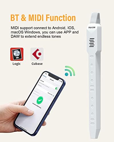 KONIX DC02 Digital Wind Instrument, Mini Electronic Wind Instrument Set with Removable Nozzle and Rechargeable Battery, Built-in 10 Musical Instrument Tones, White 3 41Xl7dTFGIL. AC