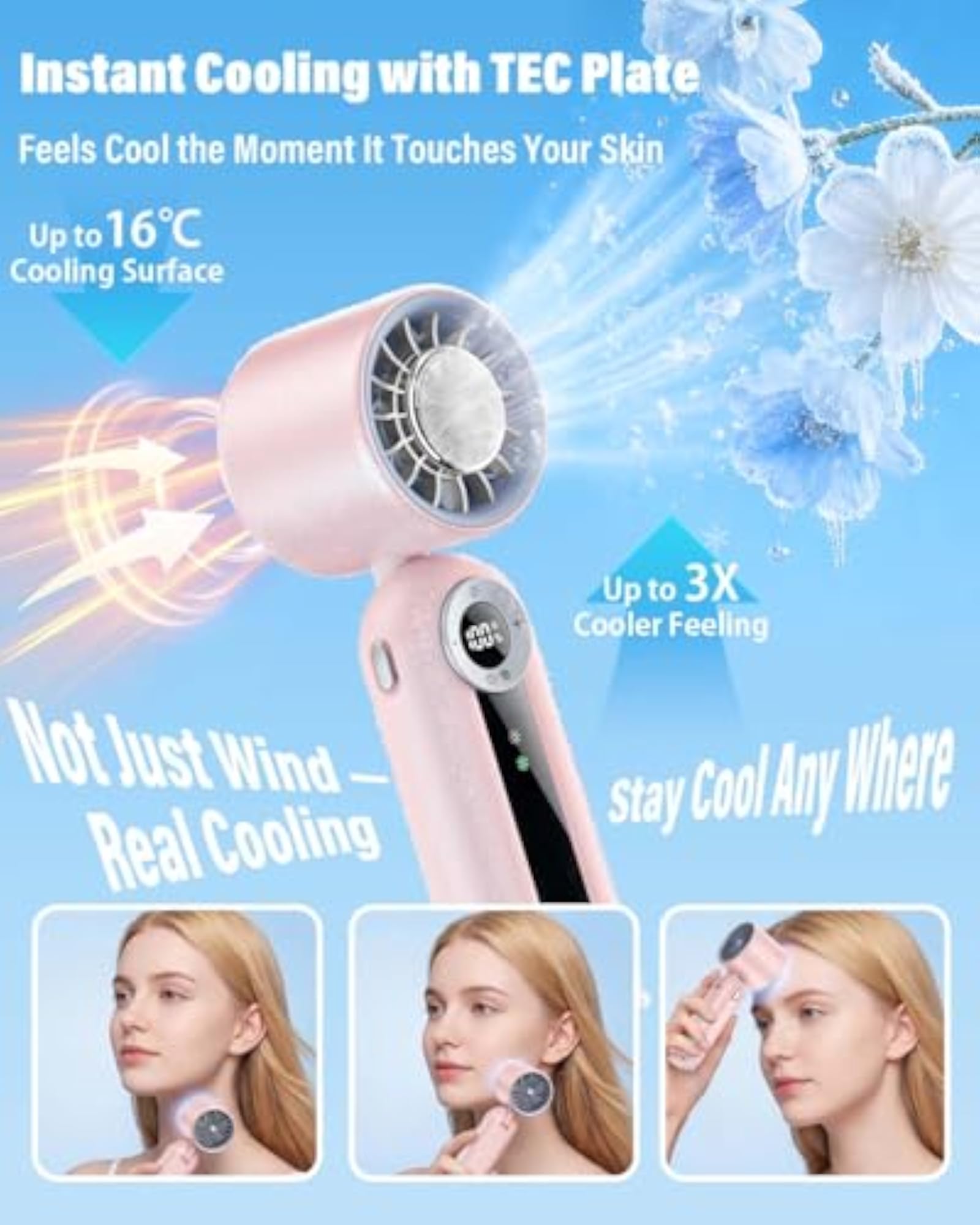 Portable Handheld Fan with Cooling Plate, USB-C Rechargeable