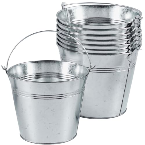 OBTANIM 8 Pack Galvanized Metal Buckets with Handle Ice Pails for Plants, Succulents, Party Favors Organizing, Rustic Home Decor or Classrooms Pencil Storage (7 x 5.1 inch) by OBTANIM - Used condition - US$26.39