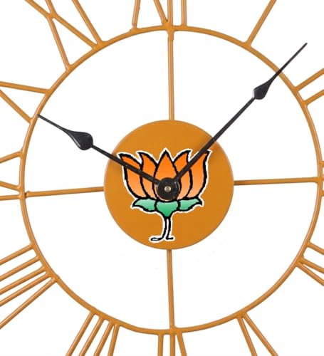 Image of Saffron 18-Inch Round Iron Wall Clock with Roman Numerals | Skeleton Design | Stylish Home & Office Decor