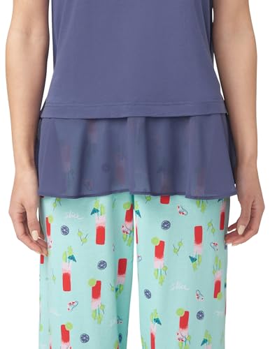 Image of HUE Women's Summer Vacation Pajama Separates, Soft, Whimsical Print Pjs with Tropical Beach Themes, Flip Flops, Cocktails