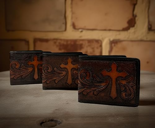 Western Leather Wallet For Women Man Floral Tooled Clutch Bifold Wallet with Card Holder4