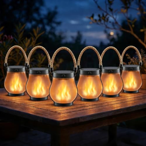 Lanterne solaire d'extérieur à flamme vacillante Lot de 6 lampes de jardin étanches USB-C