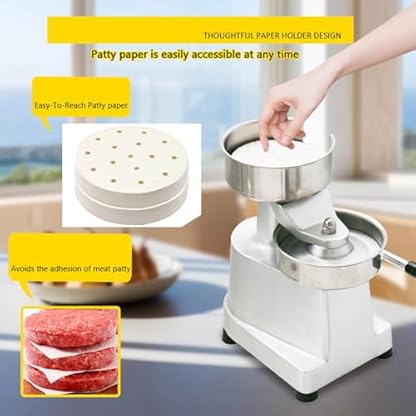 Burgerpresse aus Edelstahl, kommerzielle Burger-Patty-Maschine mit Papierhalter/500 Stück Patty-Papier, 100 mm Durchmesser, zeit- und arbeitssparend, für Outdoor-Stände, Hotels – Bild 4