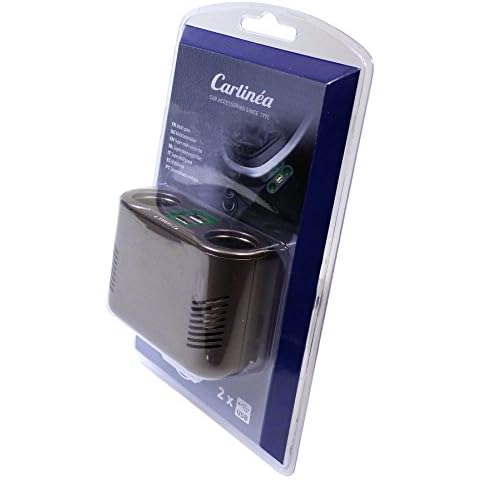 Carlinea 485025 Cigarette Lighter Socket with 2 USB Ports and 2 Sockets for Cigarette Lighter 12 V Cover