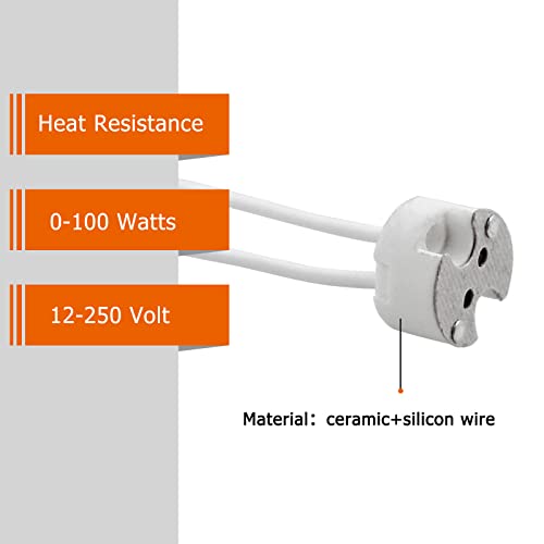 Akynite 10er-Set GU5.3/MR16, GU4/MR11, G4, G6.35 Keramikfassung mit 14cm Silikonkabel, 12V-250V, 2A max. 100W, für LED Spots und Halogenlampen, Weiß
