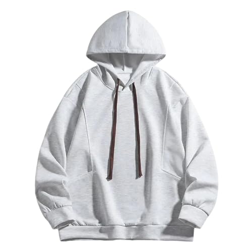 Sinzelimin Men's Hooded Pullover Sweatshirts Fashion Solid Color Pachwork Long Sleeves Loose Comfy Hoodies Sport Jackets