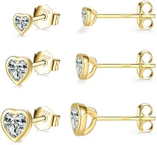 Sterling Silver Stud Earrings for Women Men Girls- Small Heart Shaped Cubic Zirconia Earrings Cartilage CZ Hypoallergenic Tragus Piercing Earrings for Girls (Silver/Gold/Pink)