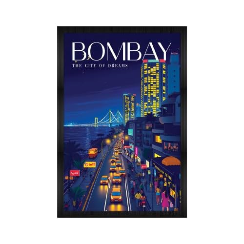 Image of CodersParadise inchBombay - The City of Dreams Framed Wall Poster (12x18 Inch) | Mumbai Skyline Night View Wall Art | Modern Cityscape Decor for Bedroom, Living Room & Workspace | Ready-to-Hang Frame