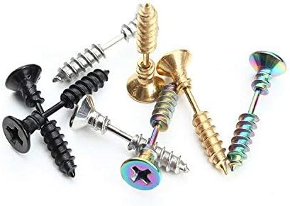 BronaGrand 5 Pairs Men Unisex Stainless Steel Piercing Cross Screws Hoop Earrings Ear Stud - Image 6