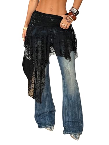 SOLY HUX Damen Spitzenrock Y2k Spitzen Cover Up Röcke Asymmetrischer...