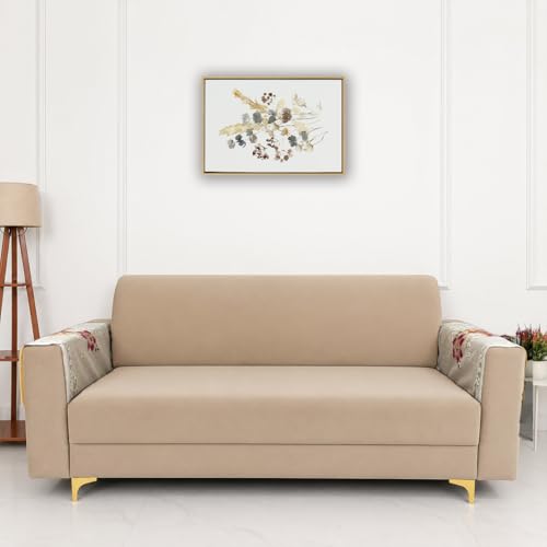 Image of Homerz Premium 'Surya Series' Sofa Cover | Stylish Sofa Protector | Net Fabric | Anti-Stain & Washable Slip Cover Exact Size Antislip (Exclusive Yellow, 2 Pc Armrest, Armrest)