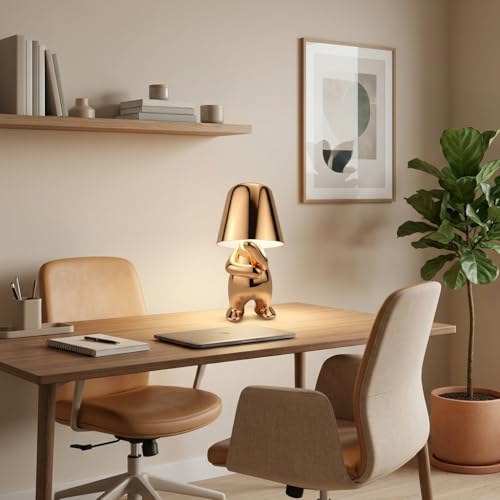 Image of Table Lamp for Bedroom & Living Room | 3-Color CCT (Warm + Natural + Cold White) | Gold Metal Figurine Design | Touch Control | USB-C Rechargeable