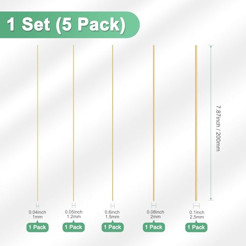 M METERXITY 5er-Pack Messingstange, 1-2,5mm Durchmesser 7,87 H59 Massivmessing Rundstangen für Messergriffstifte Material Messerherstellung Schaftstifte Handwerk, Drehbank Nieten Dübelrohr