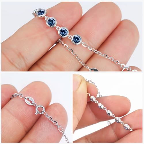 Moissanite Bracelets for Women Royal Blue VVS1 Clarity Moissanite Station Bracelets S925 Sterling Silver Plated 18K White Gold Link Bracelets Valentine's Day Jewelry Gift for Women Her3