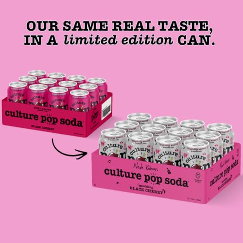 Culture Pop Soda, Noah Kahan's Sparkling Black Cherry, Probiotic Low Sugar Soda, Sparkling Juice Alternative, Non-GMO, Kosher, Gluten-Free, No Stevia (Multipack, 12ct, 144 fl oz)
