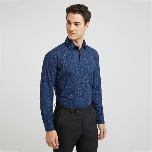 Image of Raymond Men's Pure Cotton Print Pattern Slim Fit Regular Collar Full Sleeve Casual Shirt