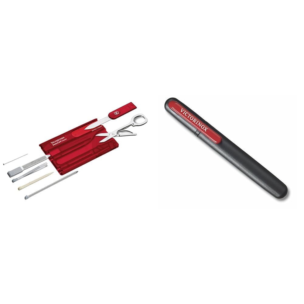 Victorinox, Swiss Card Classic, Multiherramienta de Bolsillo Suiza, Formato de tarjeta de crédito & Dual One Size Afilador de cuchillos fabricado en madera y color negro/rojo