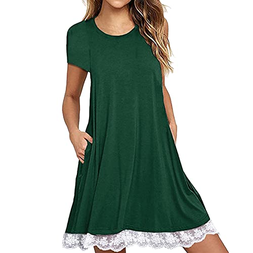 Robe d'été ample col rond manches courtes dentelle femme