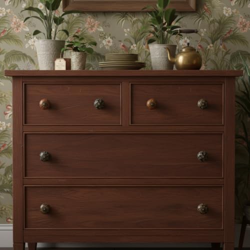 Image of Pack of 6 Brown Round Shiny Ceramic Desk Knobs