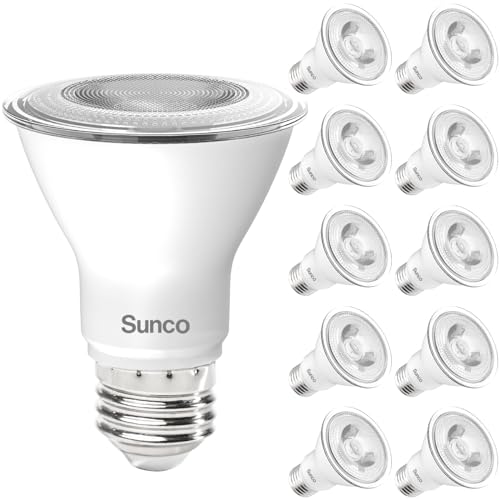 Sunco 10 Pack PAR20 LED Flood Light Bulb High Output 800 Lumens 50W Equivalent 8W Warm White 3000K E26 Base Dimmable CRI 80+ Wet Rated for Track Lighting Recessed Can Accent Indoor Outdoor UL