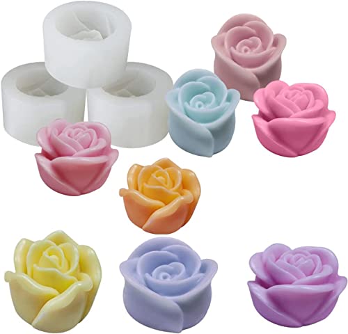 3 Pack Rose Candle Molds,3D Rose Flower Soap Mold Set For Cake Decorating,Valentines Day Gifts Soap Molds For Making Handmade Chocolate Candy Polymer Clay Gum Paste Set #TOP23