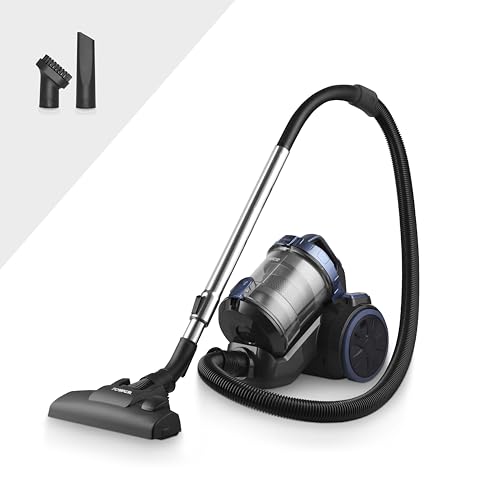 Tower T102004 TXP10 Multi-Cyclonic Bagless Cylinder Vacuum Cleaner with Crevice Tool, Floor Brush, Small Brush, Automatic Cord Rewinder, 1.5L, 800W, Blue