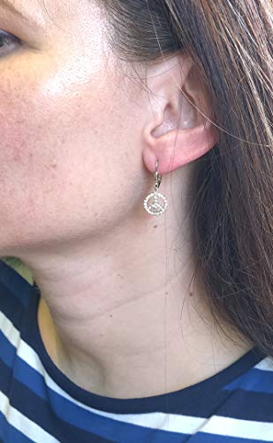 925 Solid Sterling Silver Peace Sign Dangle Cubic Zirconia Earrings - Cz Dangling Hypoallergenic Jewelry #TOP2