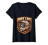 Damen Dirt Life Muddy Motocross-Helm, Motorradfahrer, Dirtbike MX T-Shirt mit V-Ausschnitt