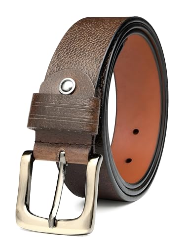 Image of MISTERCRAFT Men's Genuine Leather Casual Belt | Brown Handed Milled Textured | Durable Pin Buckle | Adjustable Waist | Ideal for Jeans, Chinos & Formal Wear | Gift for Men