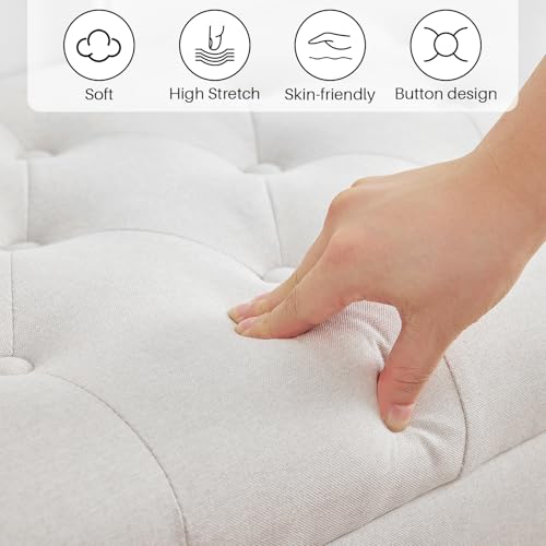 Redlife Storage Ottoman Bench, End of Bed Storage Bench 48 in, Button Tufted Bedroom Bench with Storage, 400LBS Load, Ottoman for Bedroom, Living Room, Entryway(Beige)