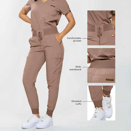 Image of Monarch Uniforms Slim Fit Stretchy Scrubs Women's Jogger Scrub Set Slim Jogger Scrubs with Tuck-In Top for Women