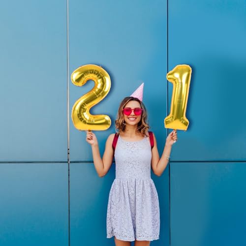 Image of TONIFUL Number Balloons 16 Inch Gold 0-9 Number Mylar Foil Balloons 10 Pcs Gold Custom Digital Balloons for Birthday Party Engagement Graduations Anniversary Baby Shower Decorations Party Supplies